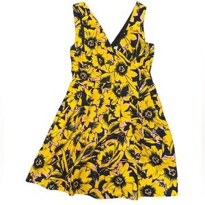 J. Crew Yellow Black V-Neck A-Line Dress